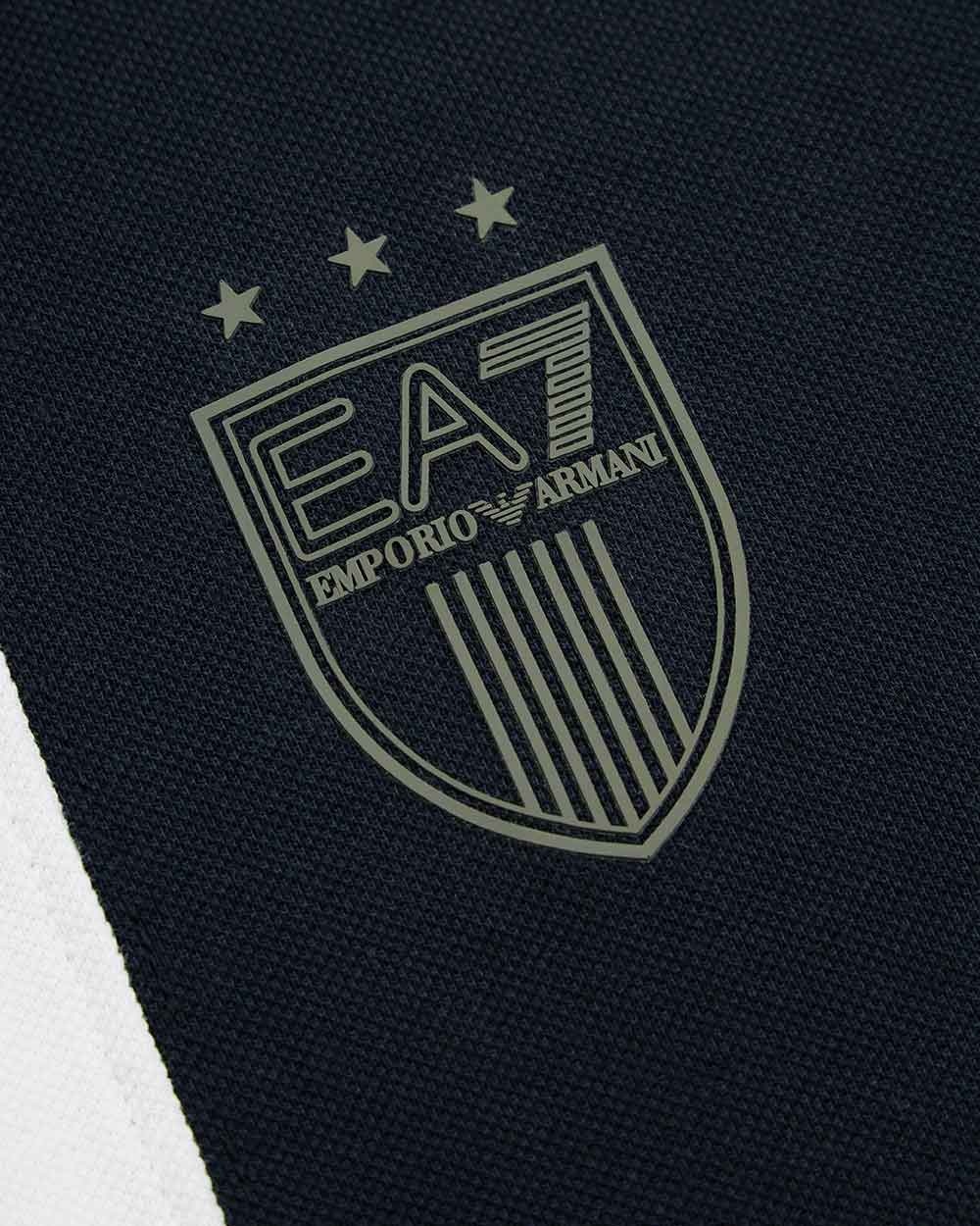 Ea7 Logo Long-sleeved Polo Shirt In White