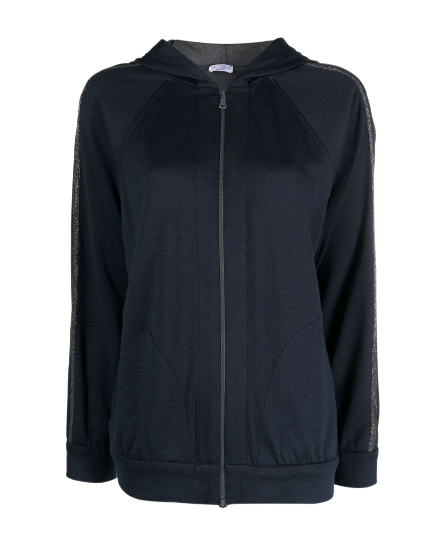 Brunello Cucinelli Trim Embellished Zipped Hoodie In Black