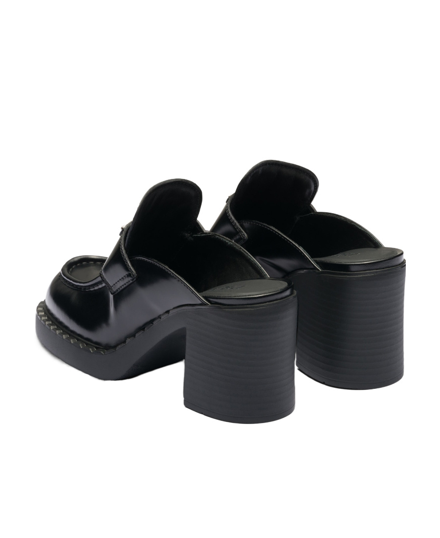 Prada Chocolate Brushed Leather Muller High-heeled Sandals In Black