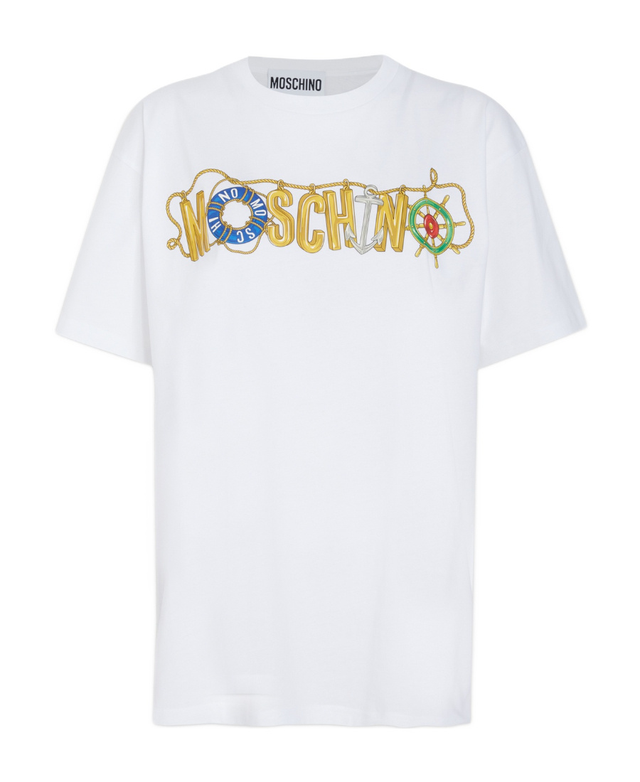 Moschino T-shirt With Round Neck And Short Sleeves In White