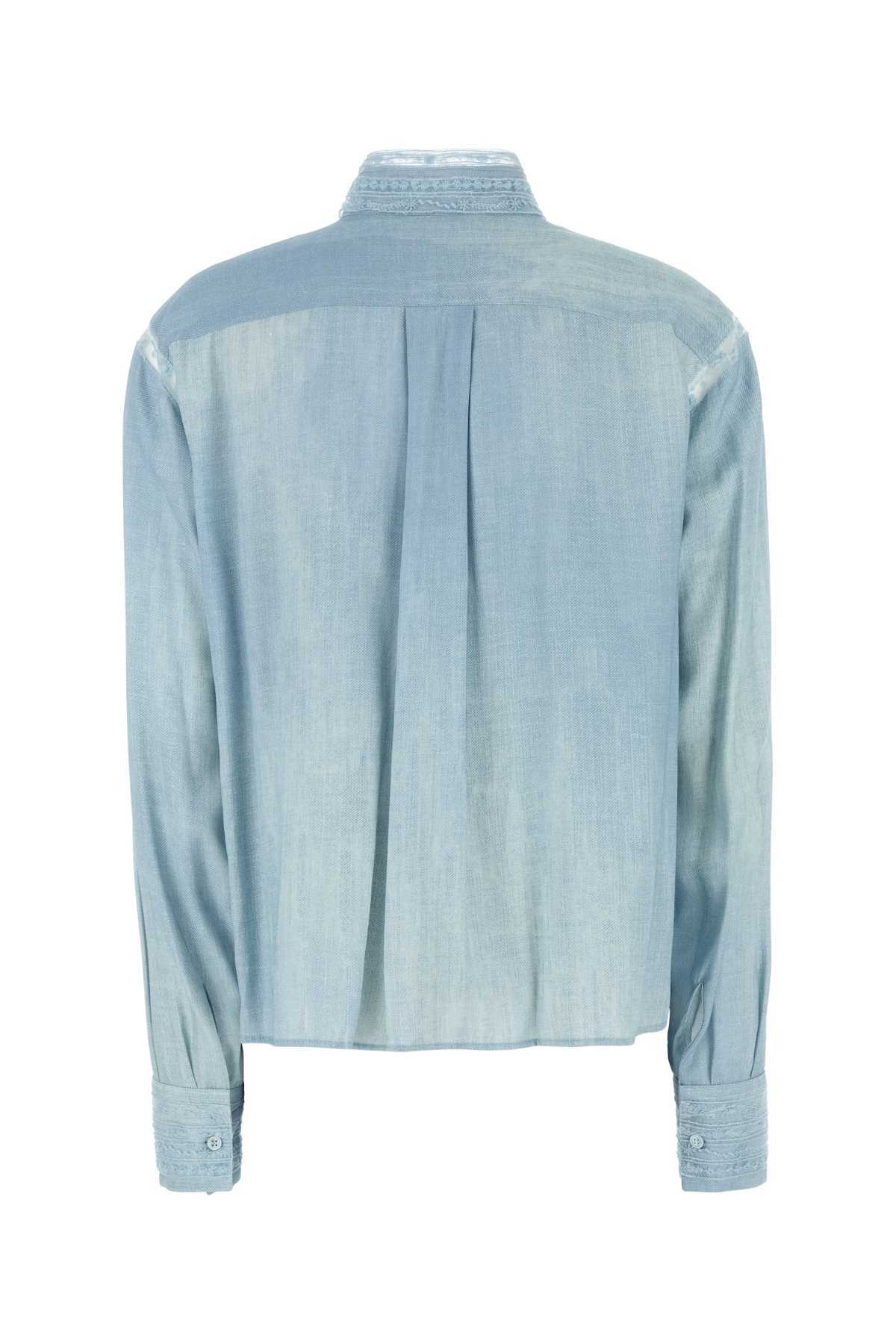 Ermanno Scervino Viscose Shirt With Lace Inserts And Cuffs In Blue