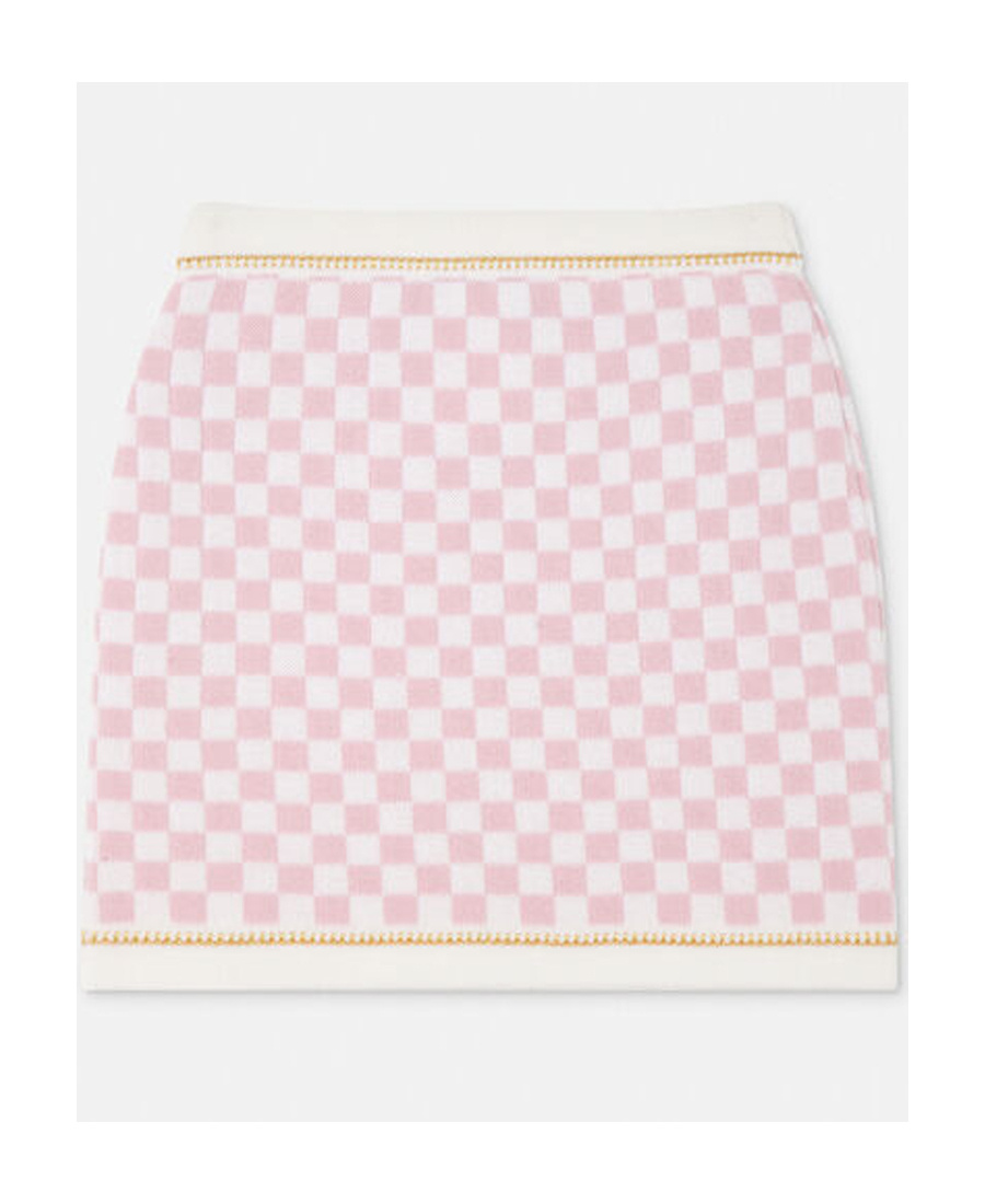 Versace Check-pattern Wool Skirt In Pink