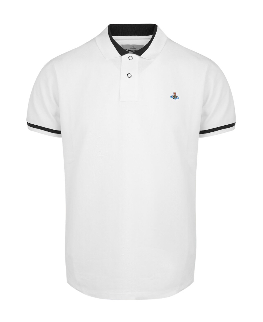 Vivienne Westwood Striped Tipping Polo Shirt With Short Sleeves In White