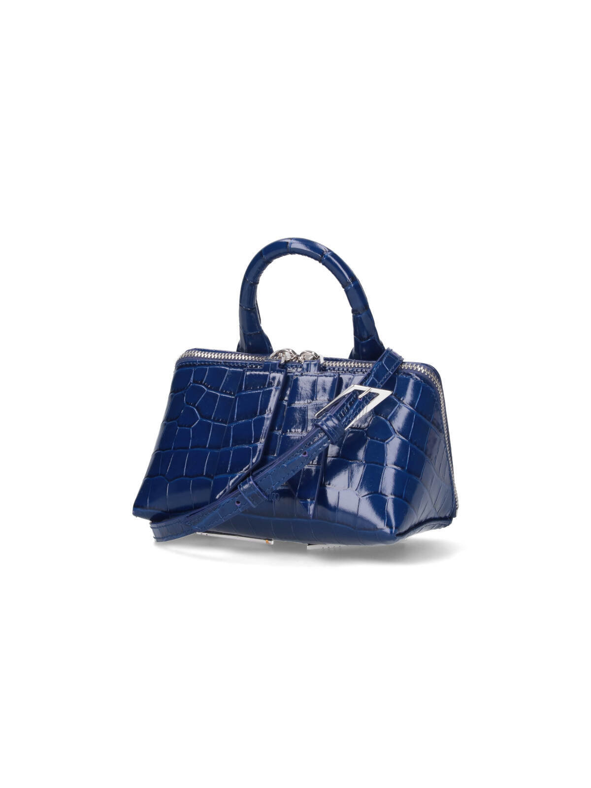 Attico Friday Crocodile-effect Top-handle Mini Bag In Blue