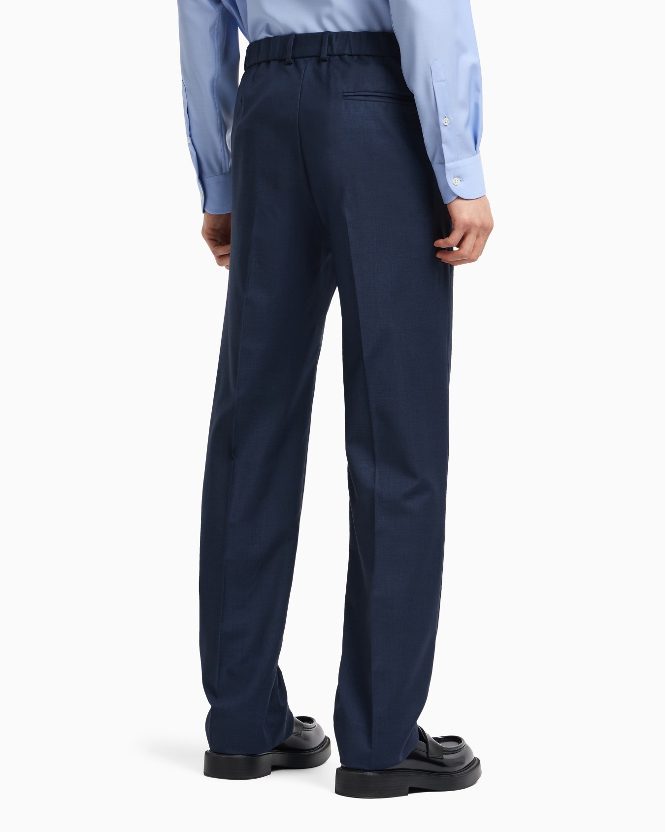 Emporio Armani Icon Tropical Light Wool Canvas Trousers In Blue