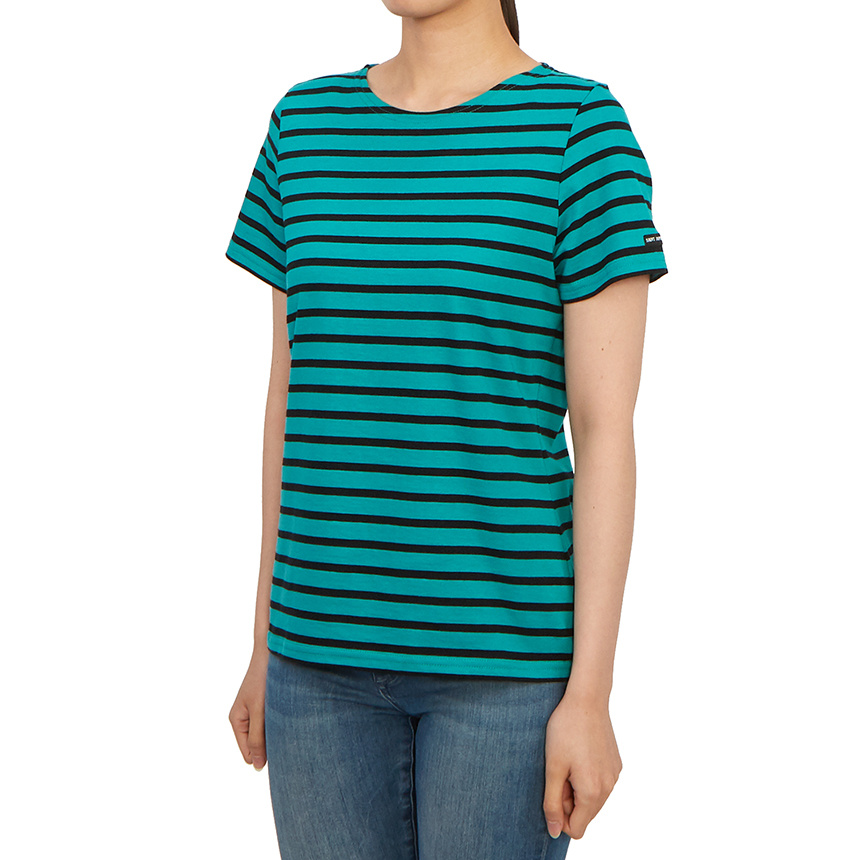 Saint James Striped Logo T-shirt In Green