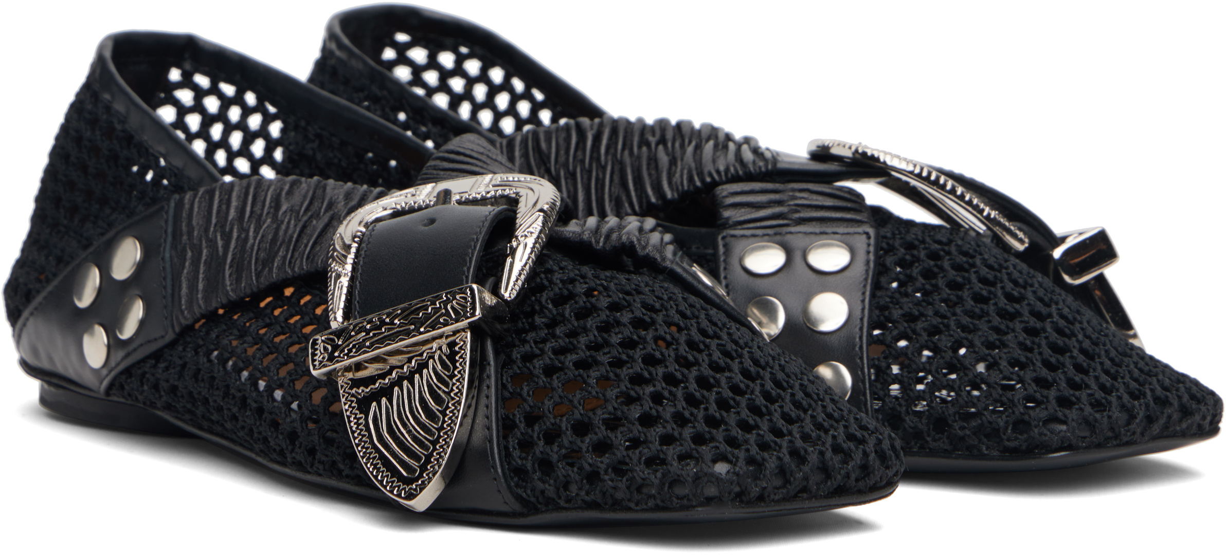 Toga Buckle-detail Mesh-detail Flats In Black