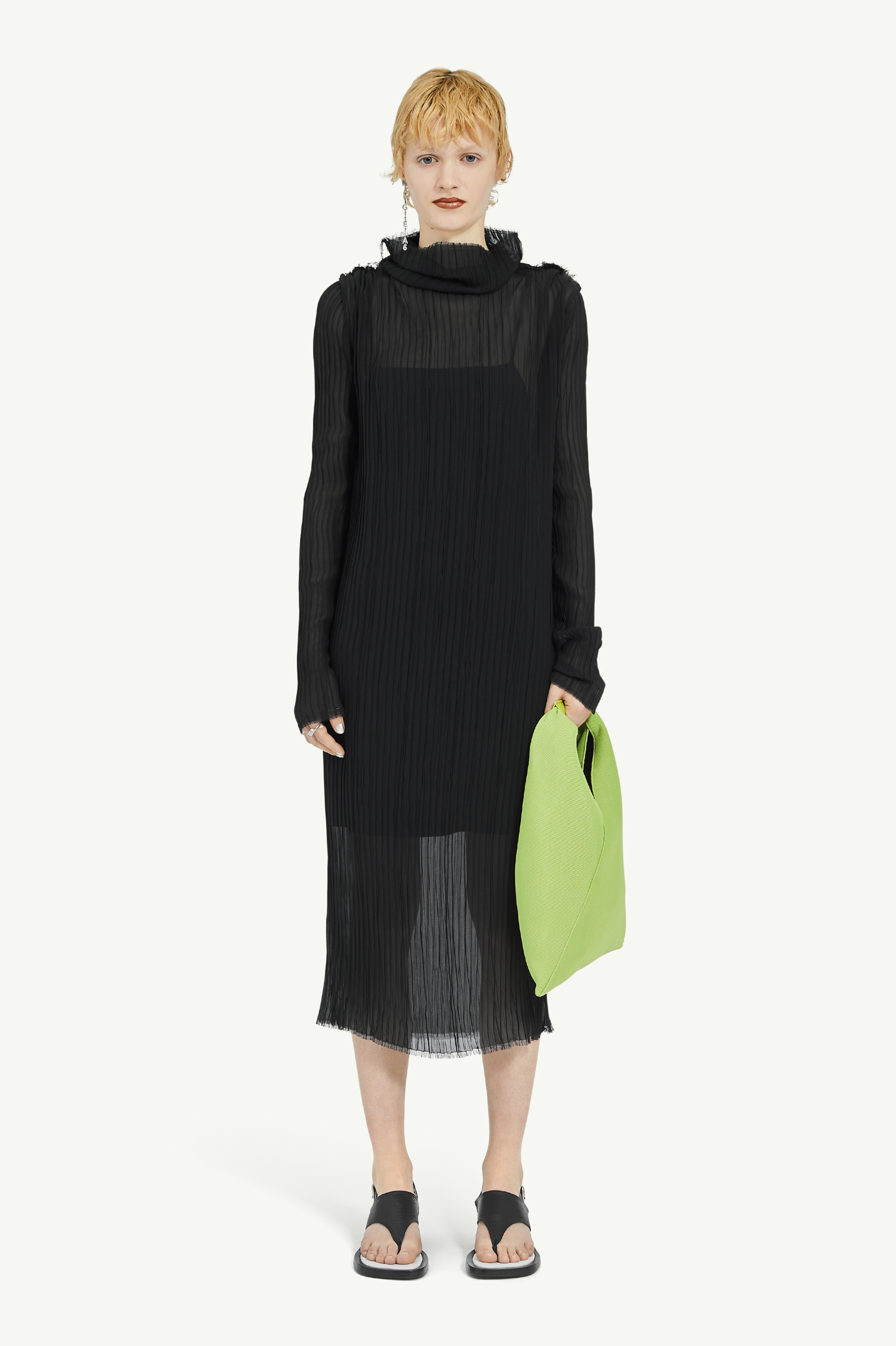 Shop Mm6 Maison Margiela Sheer Plissè Midi Dress In Black