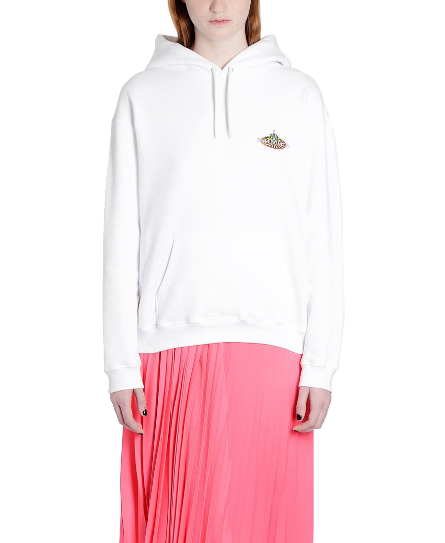 Balenciaga Logo Printed Hooded Sweater In White