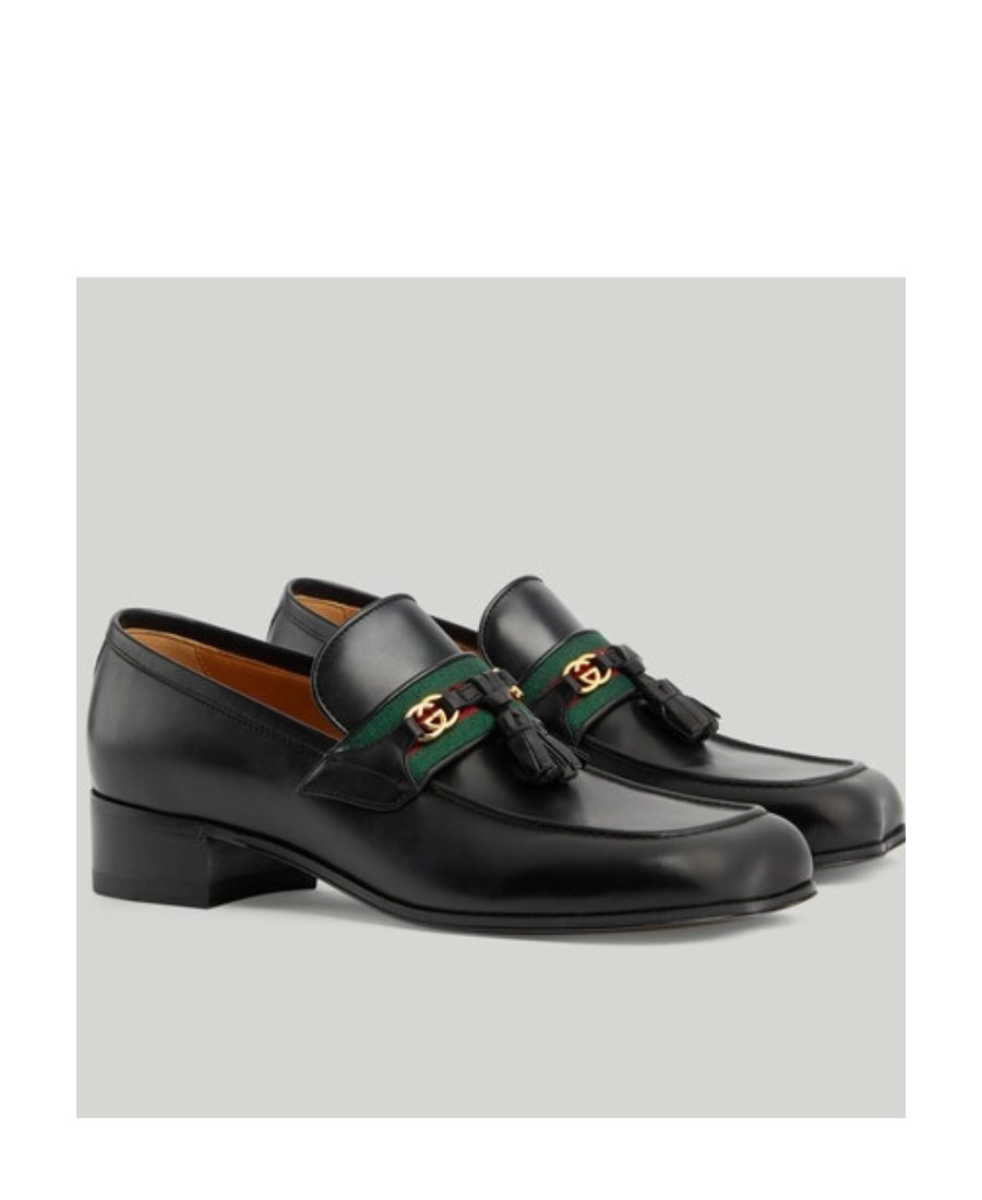 Gucci Black Web Interlocking G Loafers In Black
