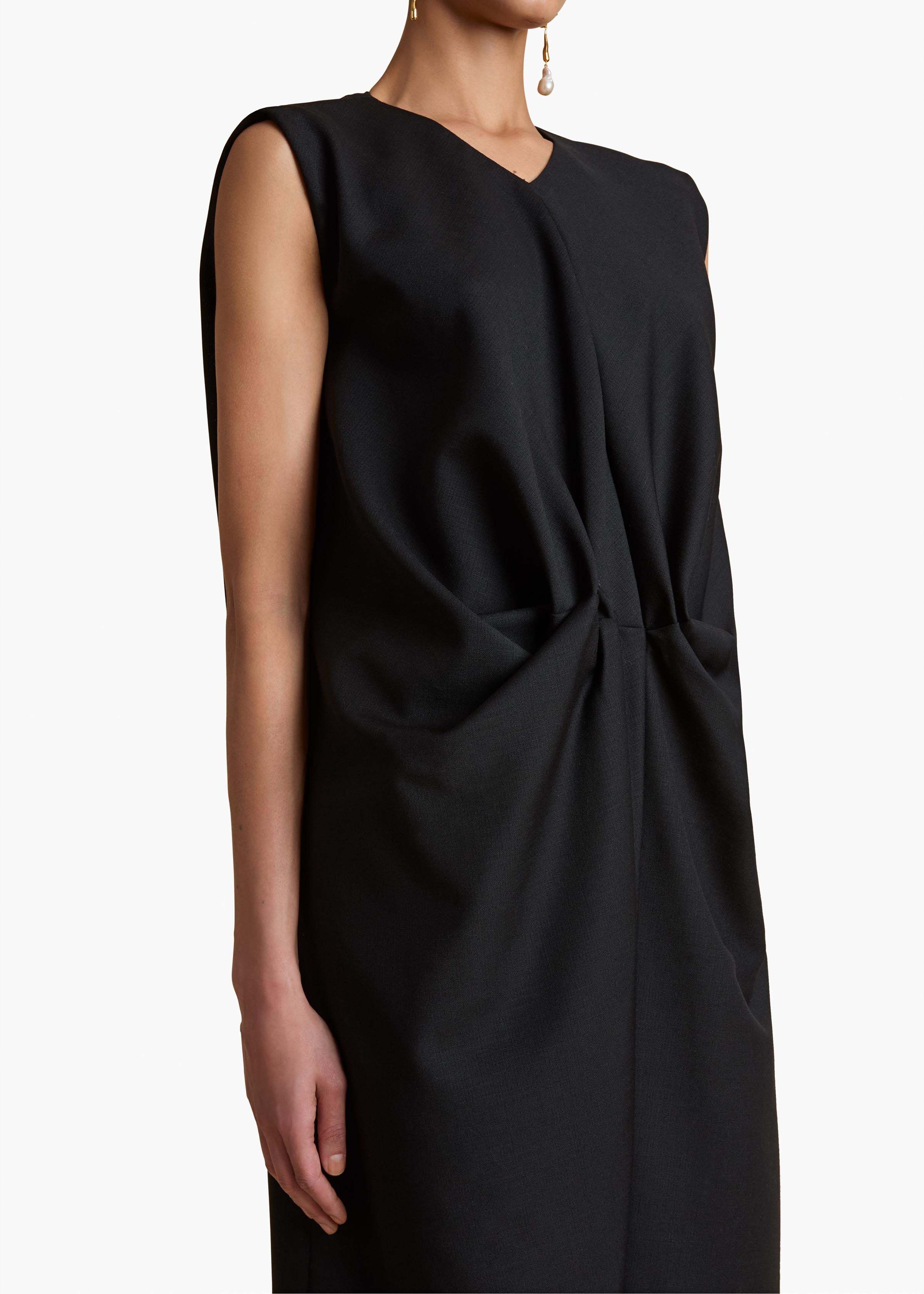 Khaite Niel Long Twist Front Mohair Wool Dress In Black