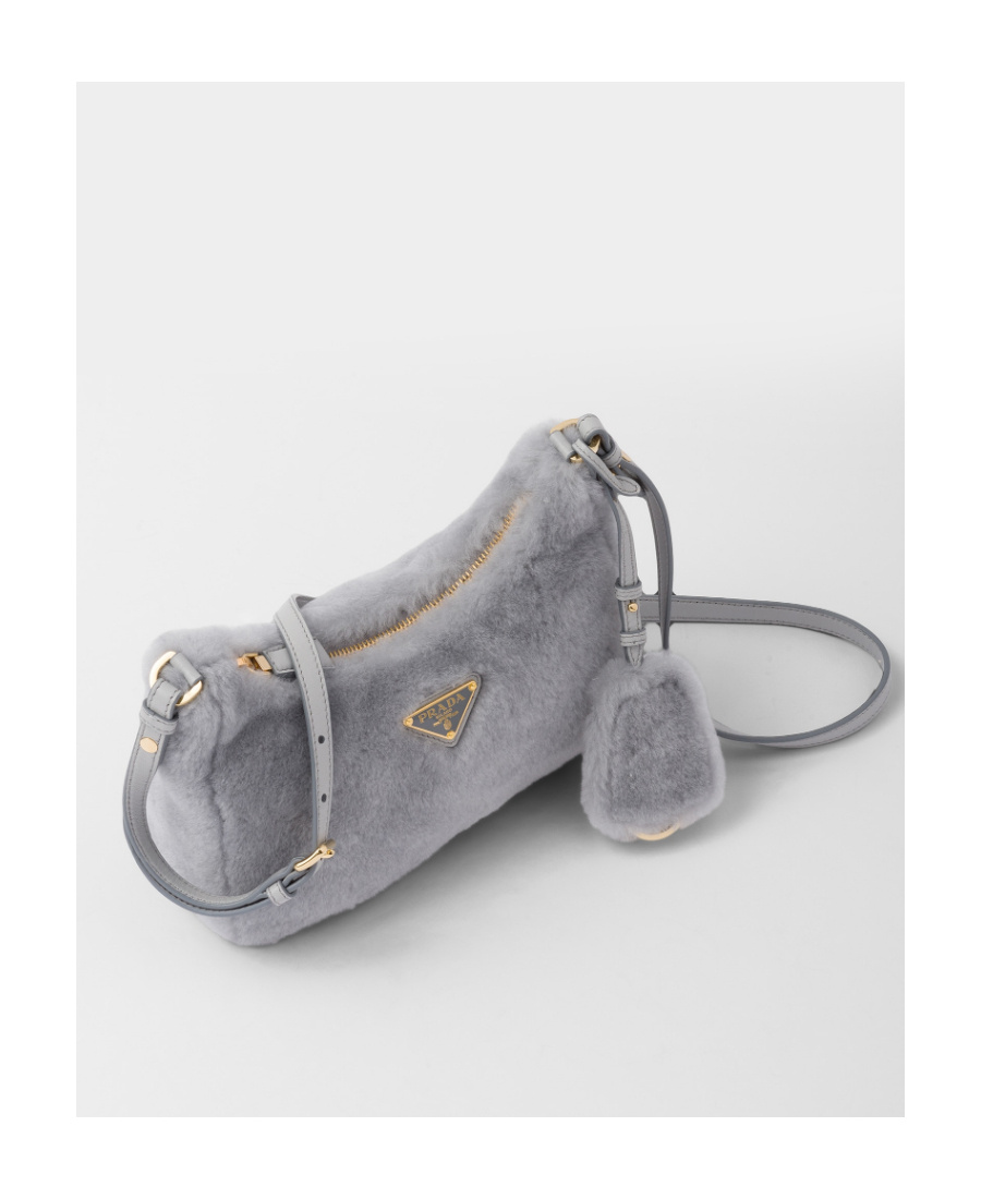 Prada Re-edition 2005 Shearling Shoulder Bag In Cornflower