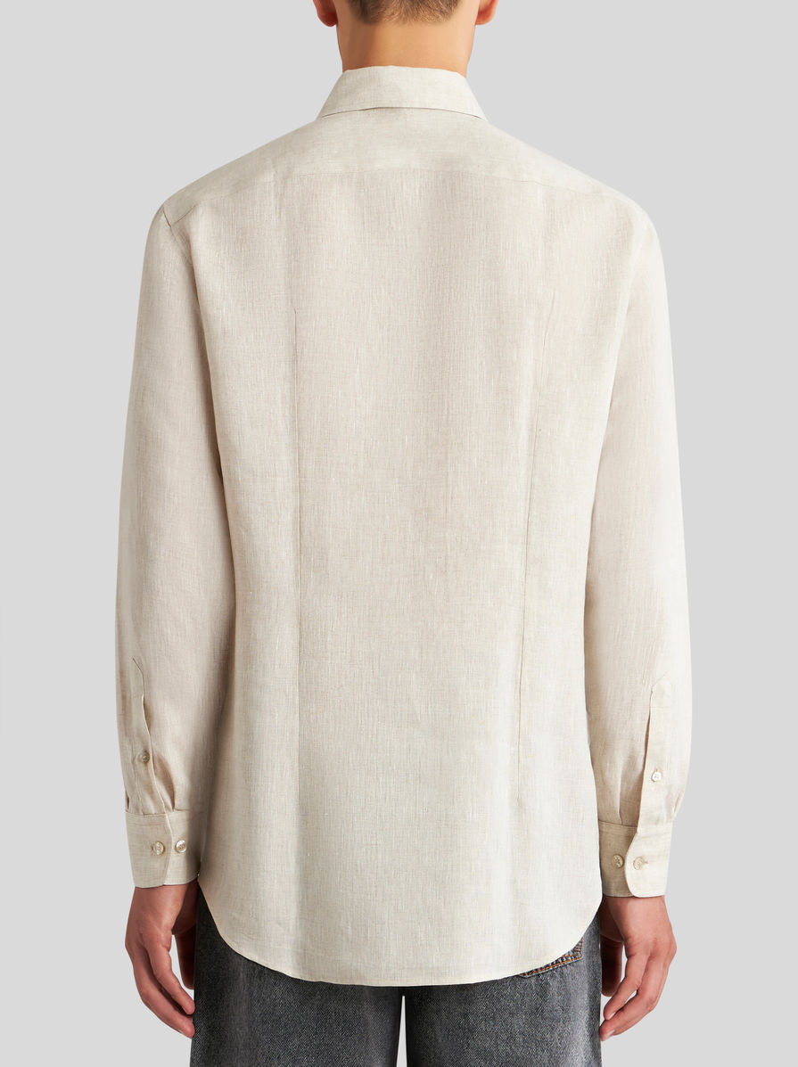 Etro Pegaso-embroidered Mélange-effect Shirt In Nude