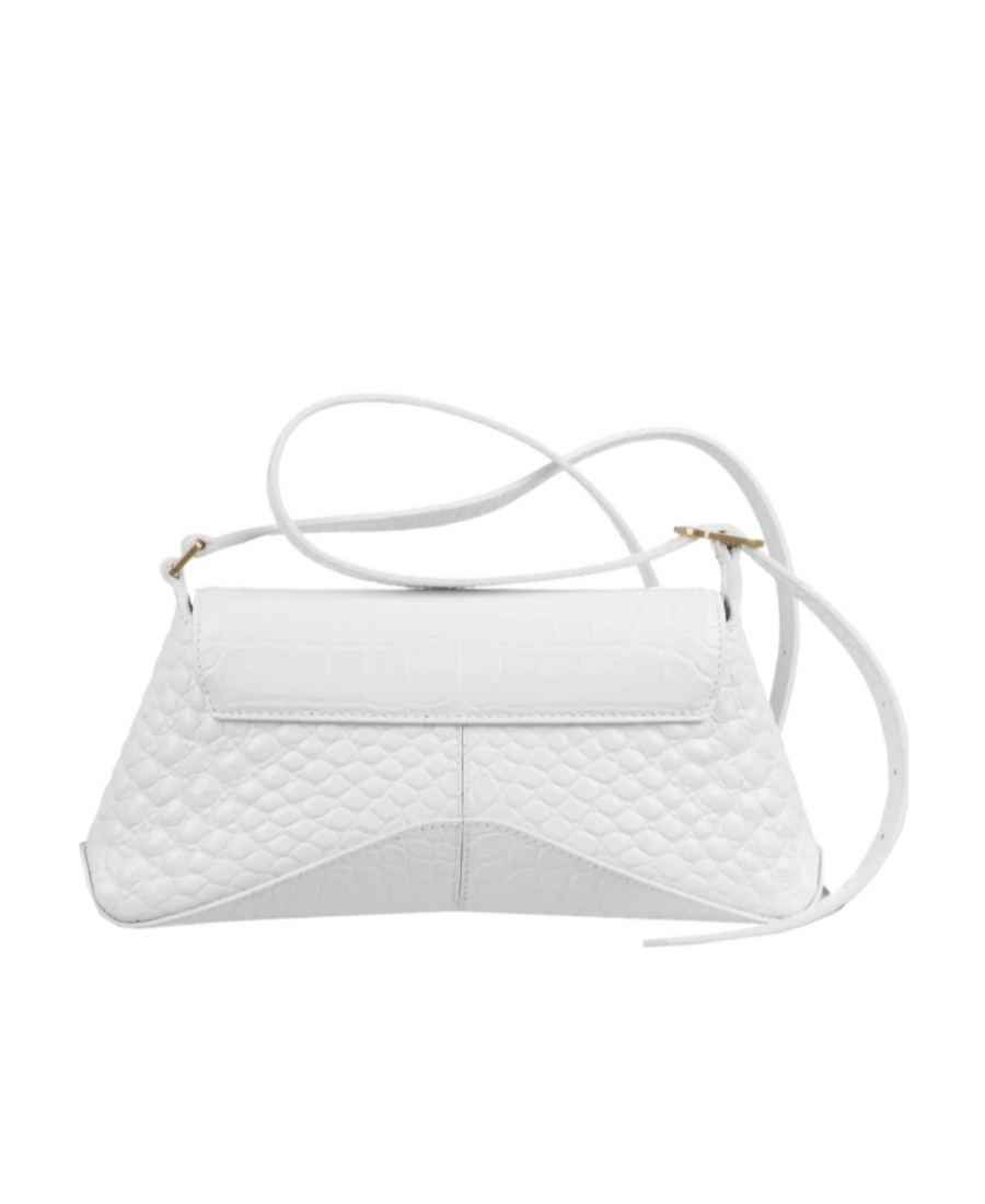 Balenciaga Xx Flap Crocodile Embossed Leather Shoulder Bag In White