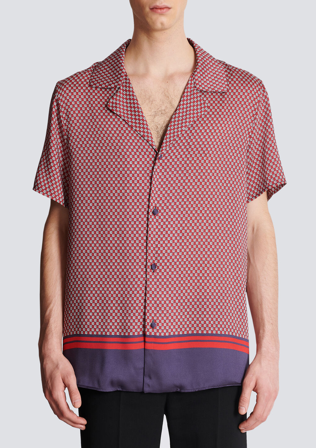 Balmain Monogram-print Short-sleeve Shirt In Pink