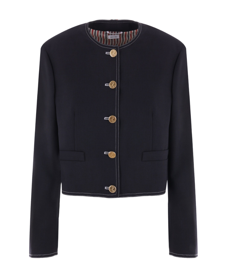 Thom Browne Woman Jacket Midnight Blue Size 4 Wool In Blue