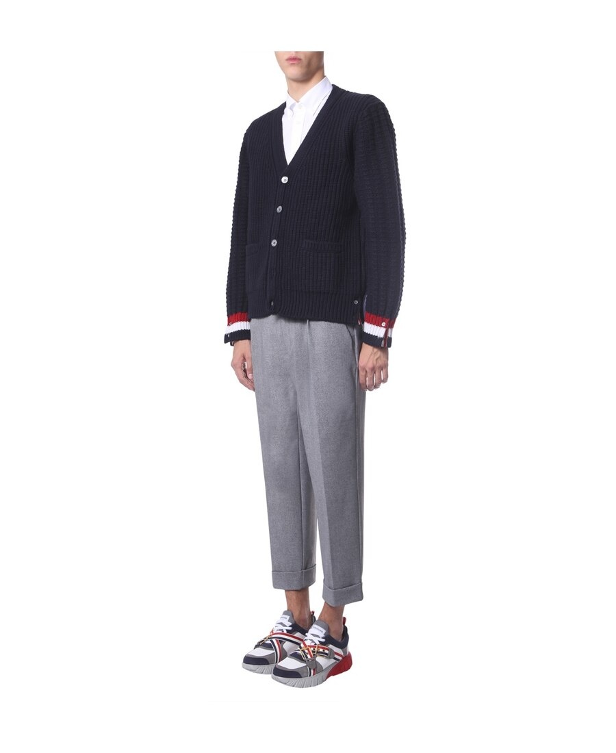Shop Thom Browne V-neck Knitted Cardigan In Black