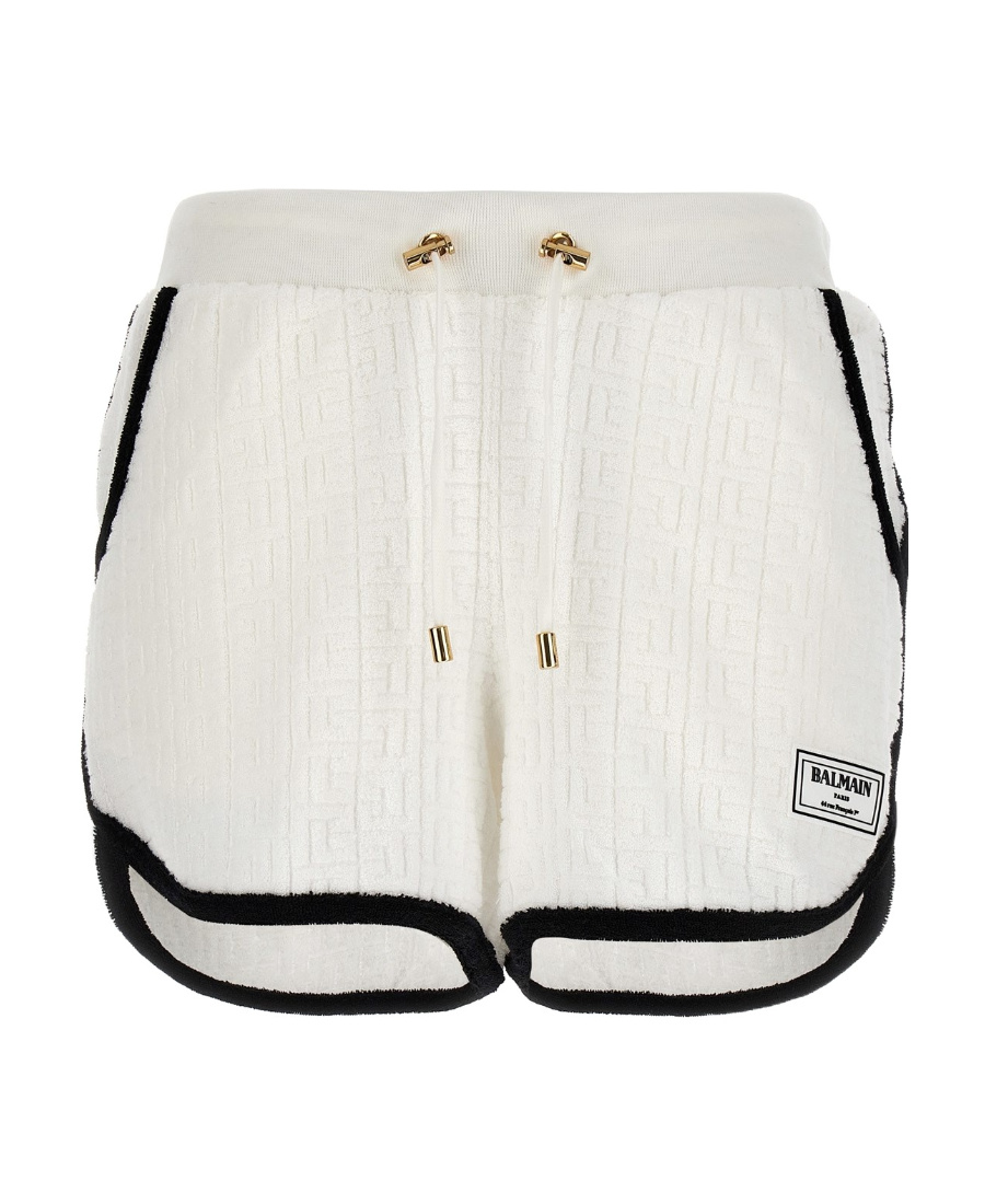 Balmain Monogram-motif Towel-finish Shorts In White