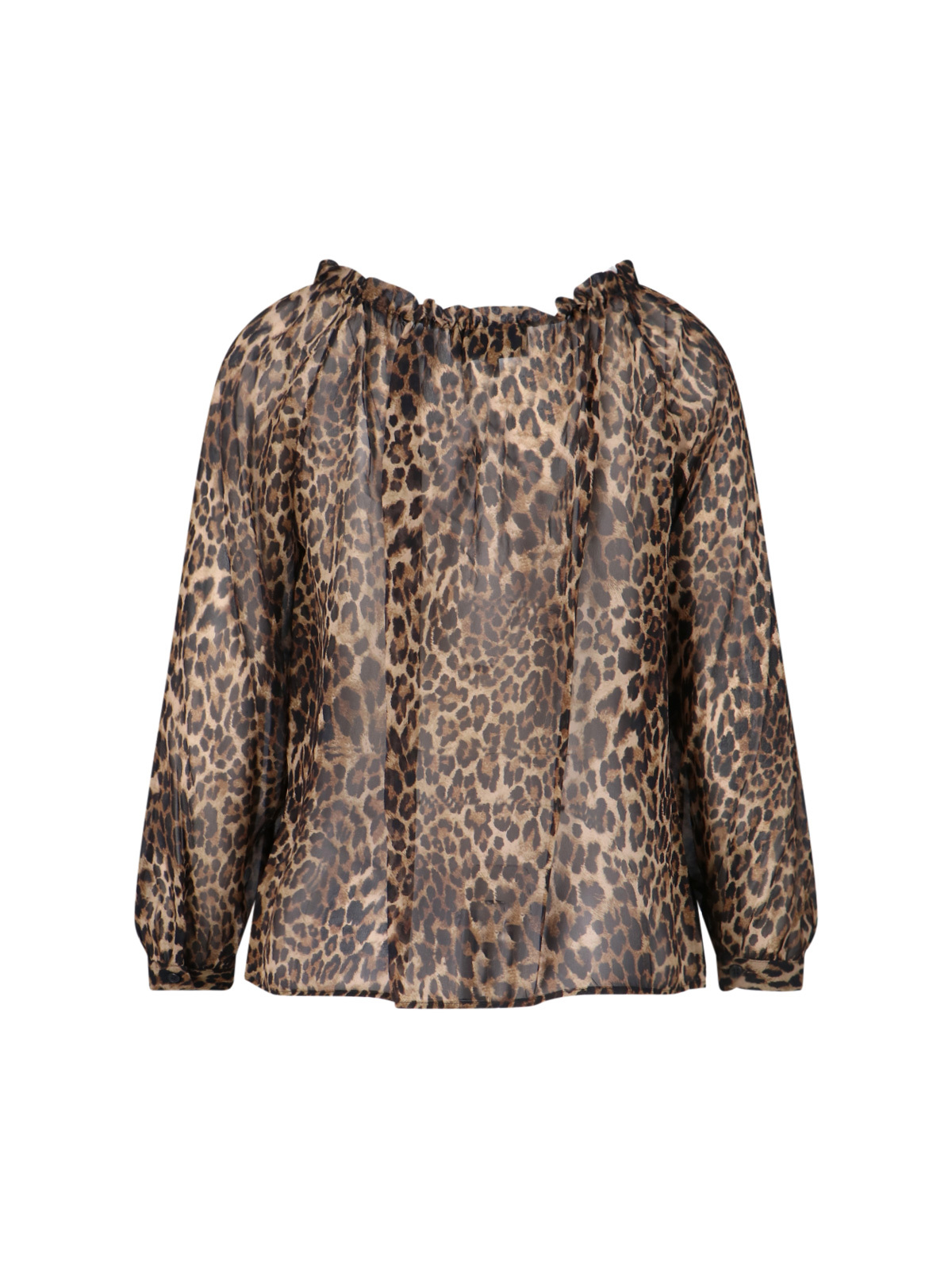 Nili Lotan Long Sleeve Animal Print Top With Ruffles In Multi