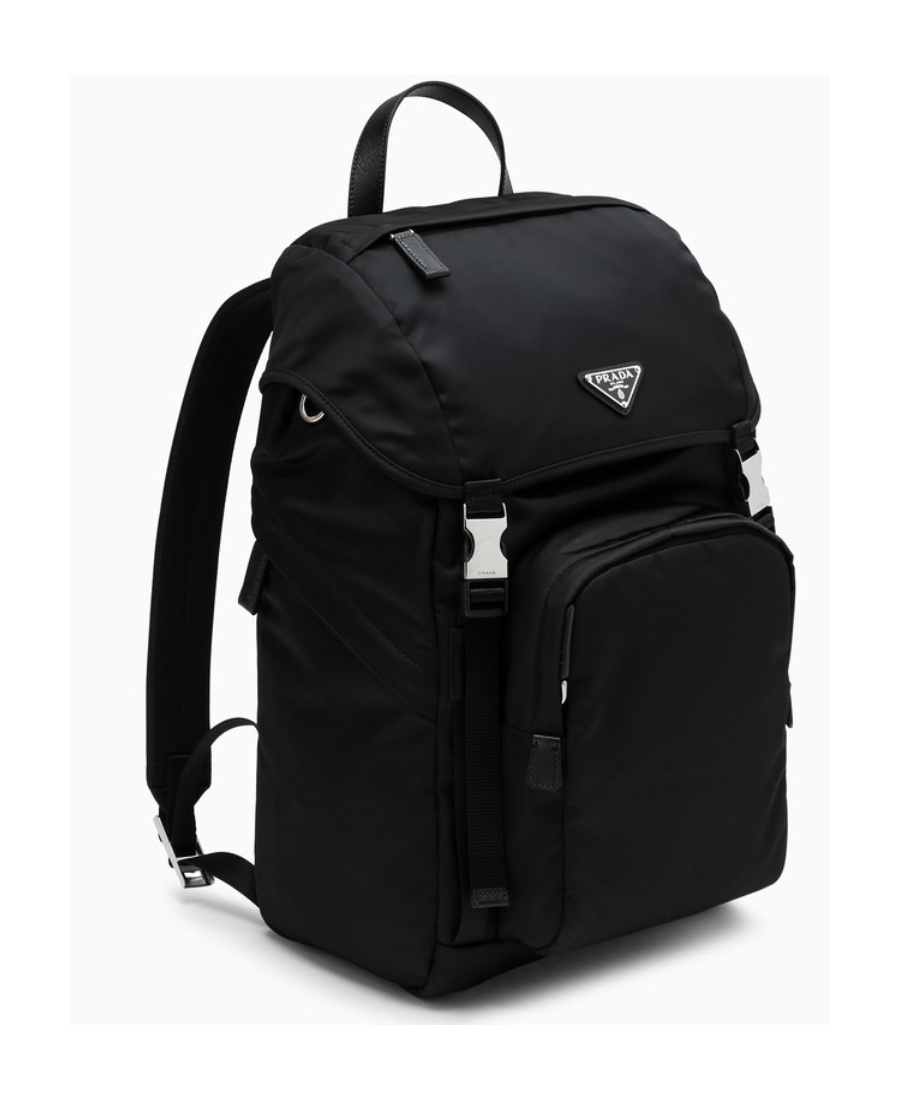 Prada Structured Leather Backpack With Logo Zipper Closure In Black