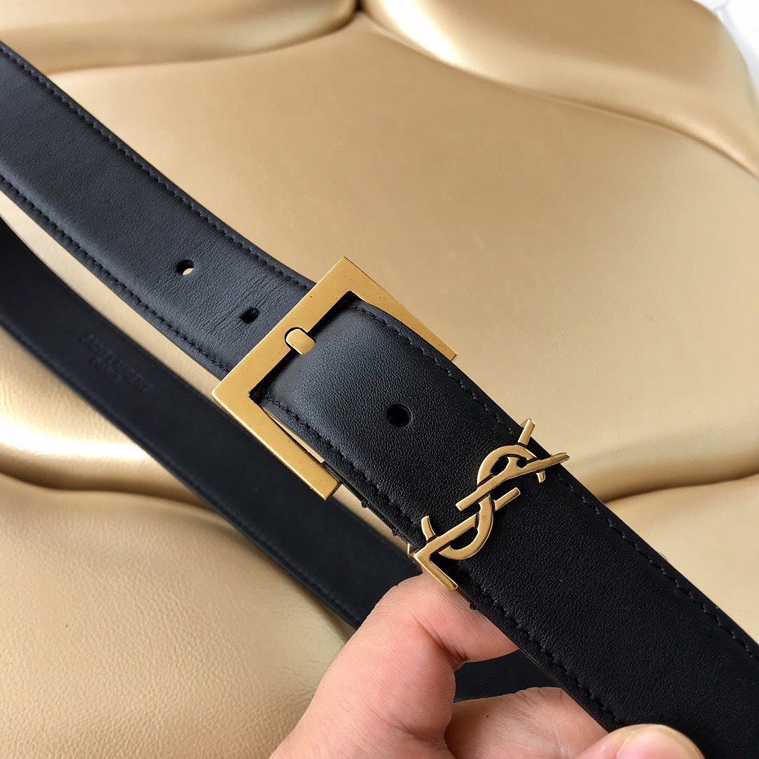 Saint Laurent Monogram Square-buckle Belt In Black
