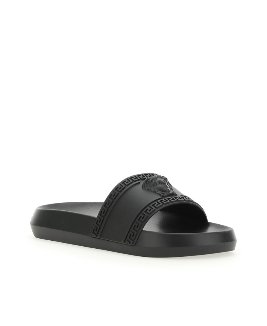 Versace Medusa Front Round Toe Flat Slides In Black
