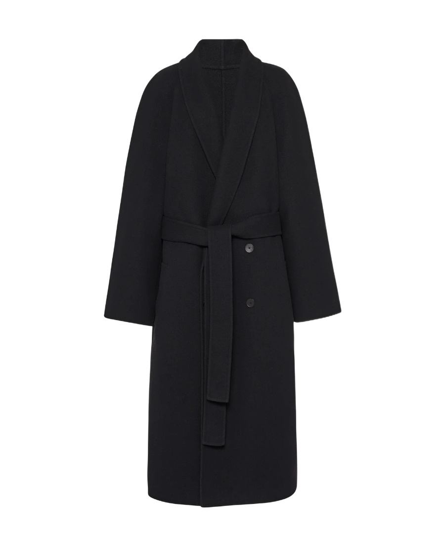 The Row Double-breasted Wool Coat In Black