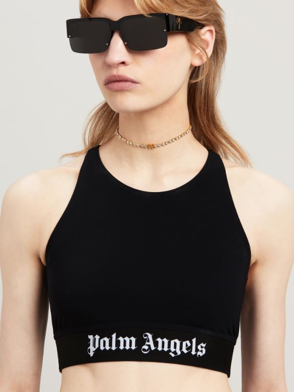 Shop Palm Angels Logo-tape Racerback Cropped Top In Black