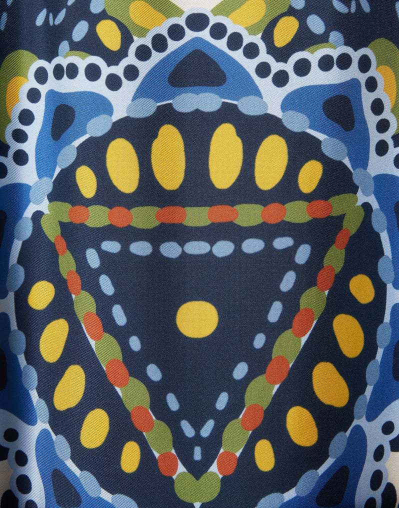 La Doublej Multicolor Kaftan With Belted Waist And All-over Graphic Print In Blue