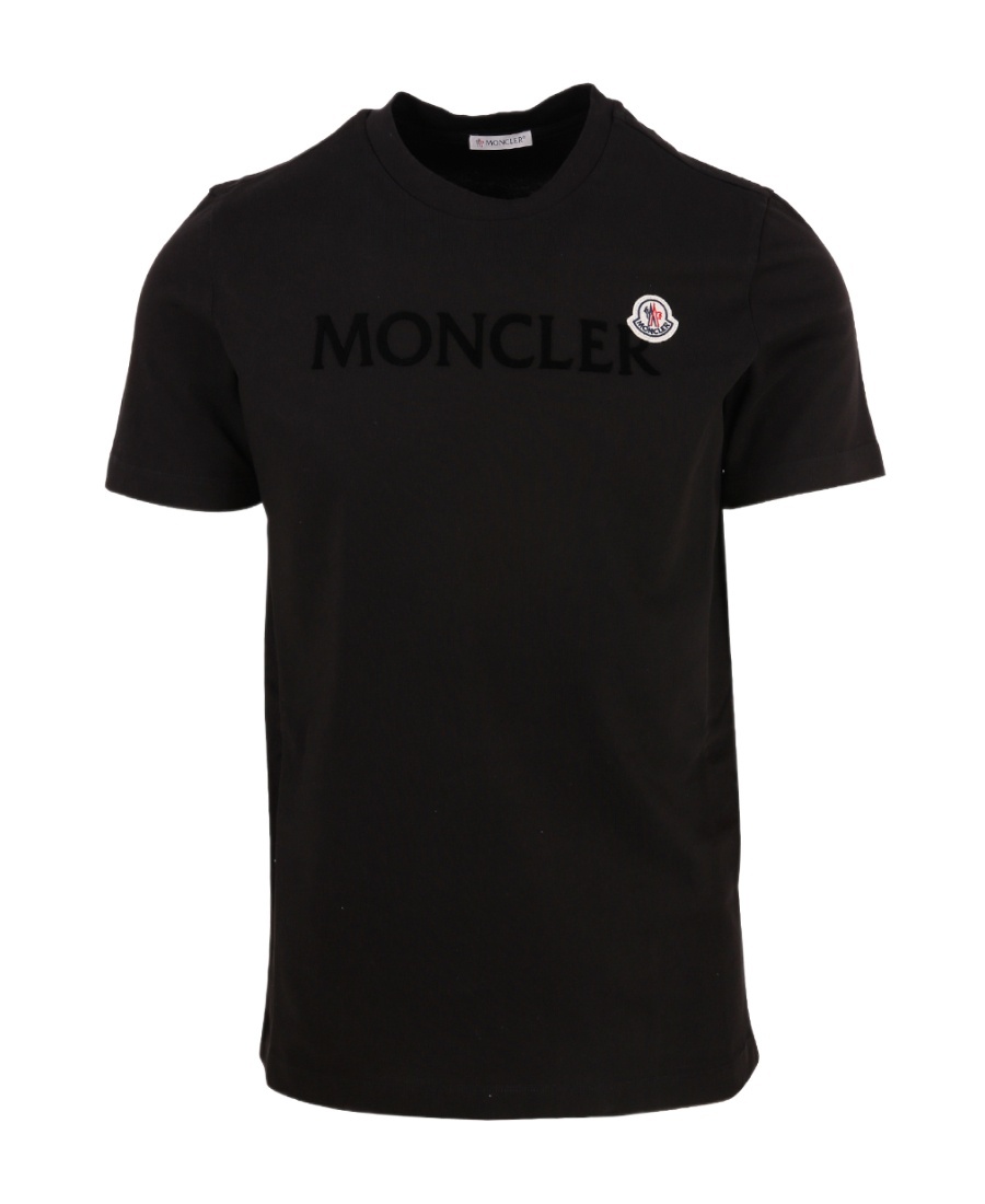 Moncler Men T-shirt With Flocked Cotton Logo In Black