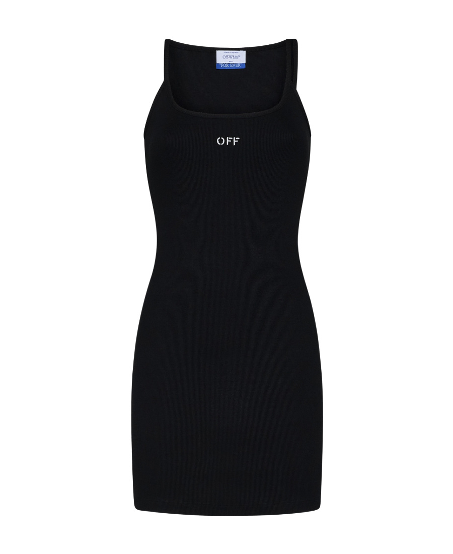 Shop Off-white Off-embroidered Ribbed Minidress In Black
