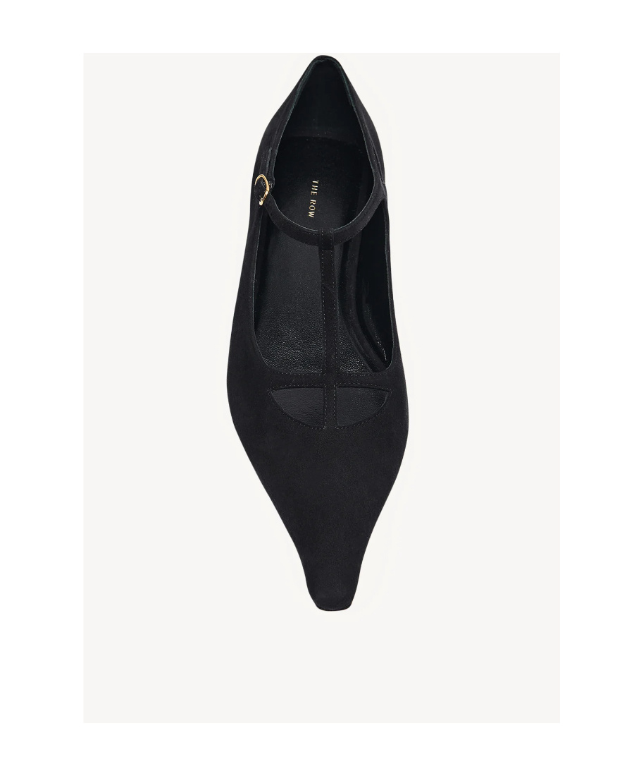 The Row Cyd Suede Mary Jane Ballerina Flats In Black