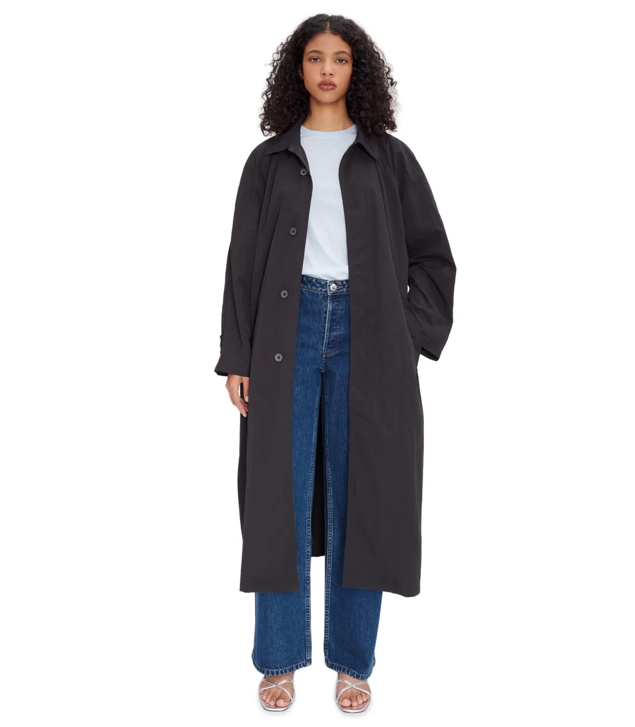 Apc Lapel Long Coat In Black