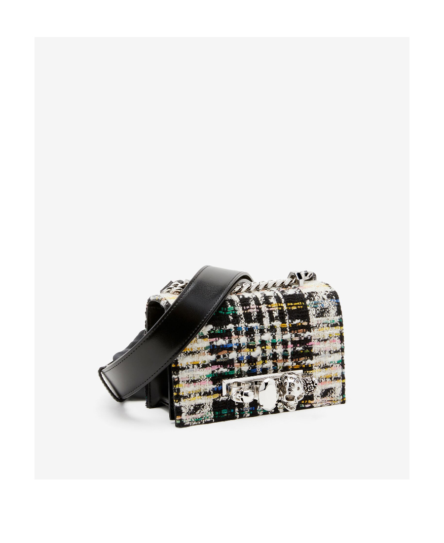 Alexander Mcqueen Woman Multicolor Tweed Skull Shoulder Bag In Black