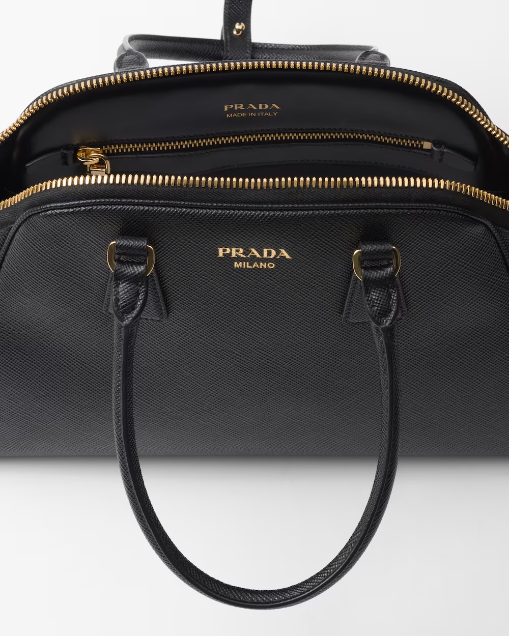 Prada Re-nylon And Leather Medium Top-handle Bag With Padlock In Black