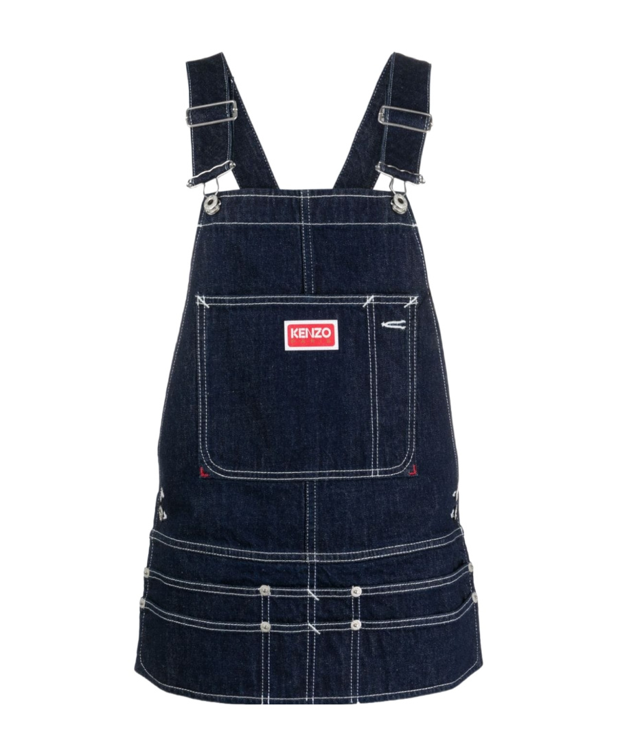 Kenzo Logo-patch Denim Dungaree Top In Black
