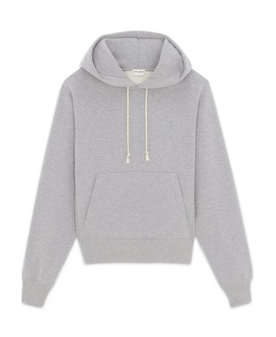 Saint Laurent Cassandre Embroidered Cotton Hoodie In Gray