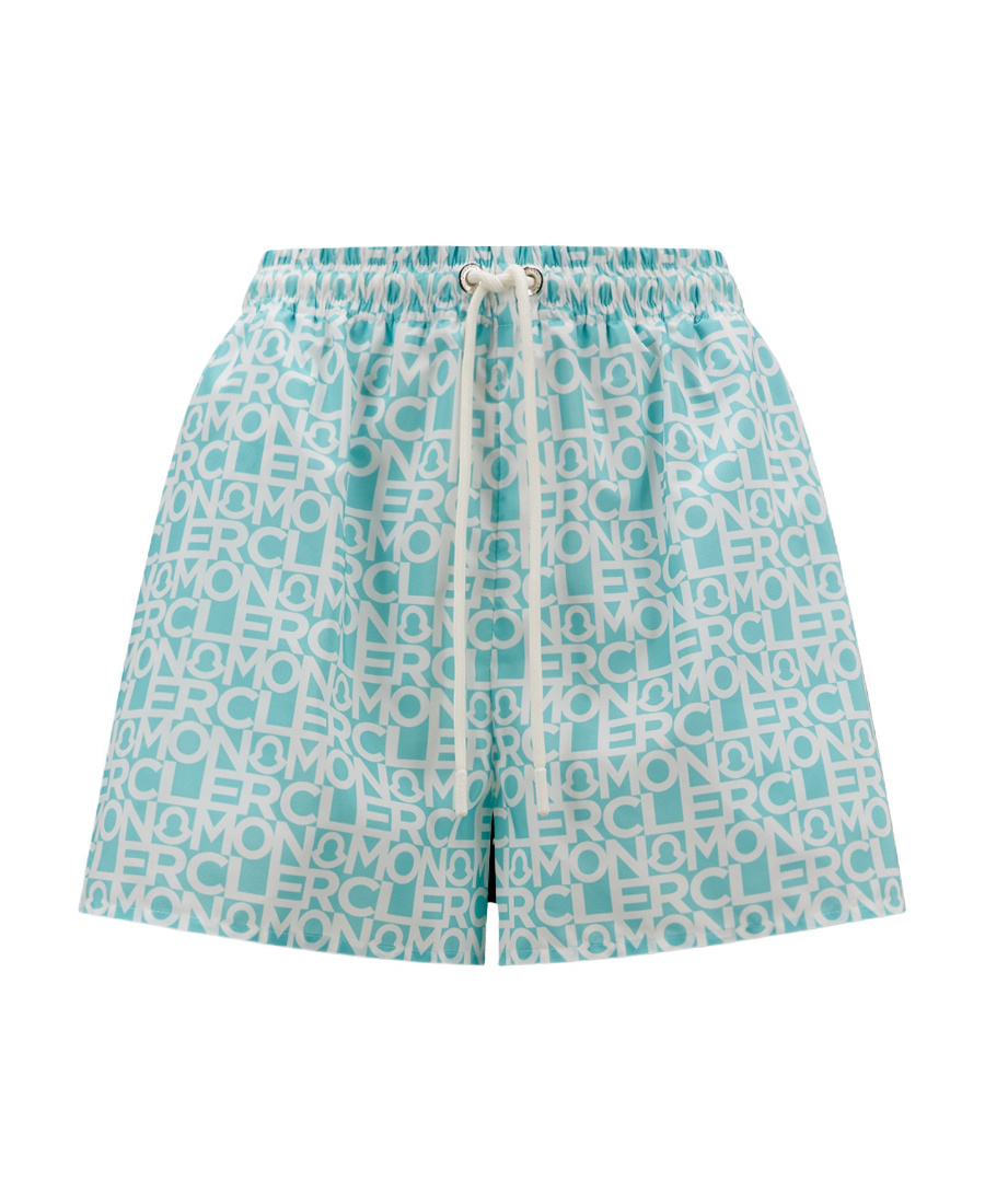 Moncler Drawstring-waist Logo-print Shorts In Blue