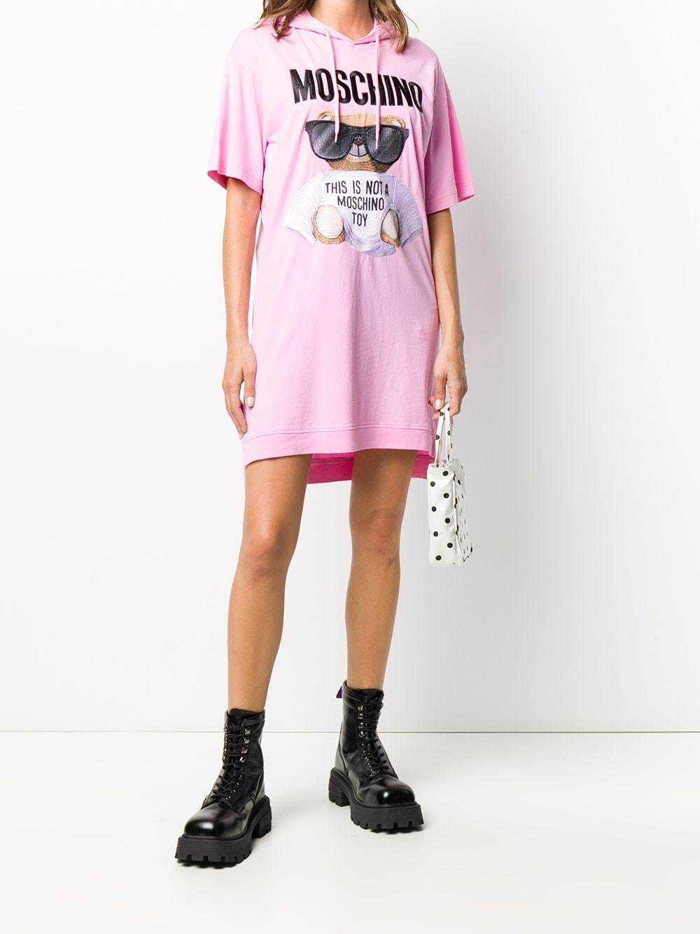 Moschino Teddy Bear Printed Hooded T-shirt Dress In Pink