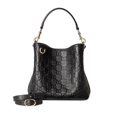 Gucci Gg Emblem Small Leather Bucket Bag