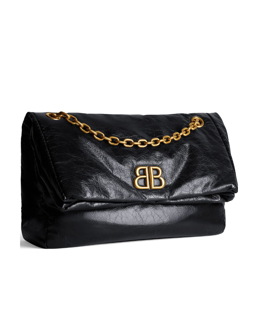 Balenciaga Black Leather Small Monaco Handbag With Chain In Black