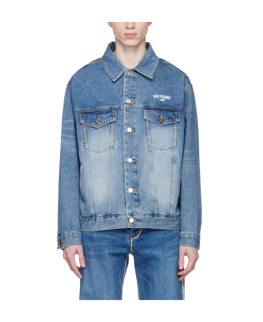 We11 Done Logo-print Denim Jacket In Blue