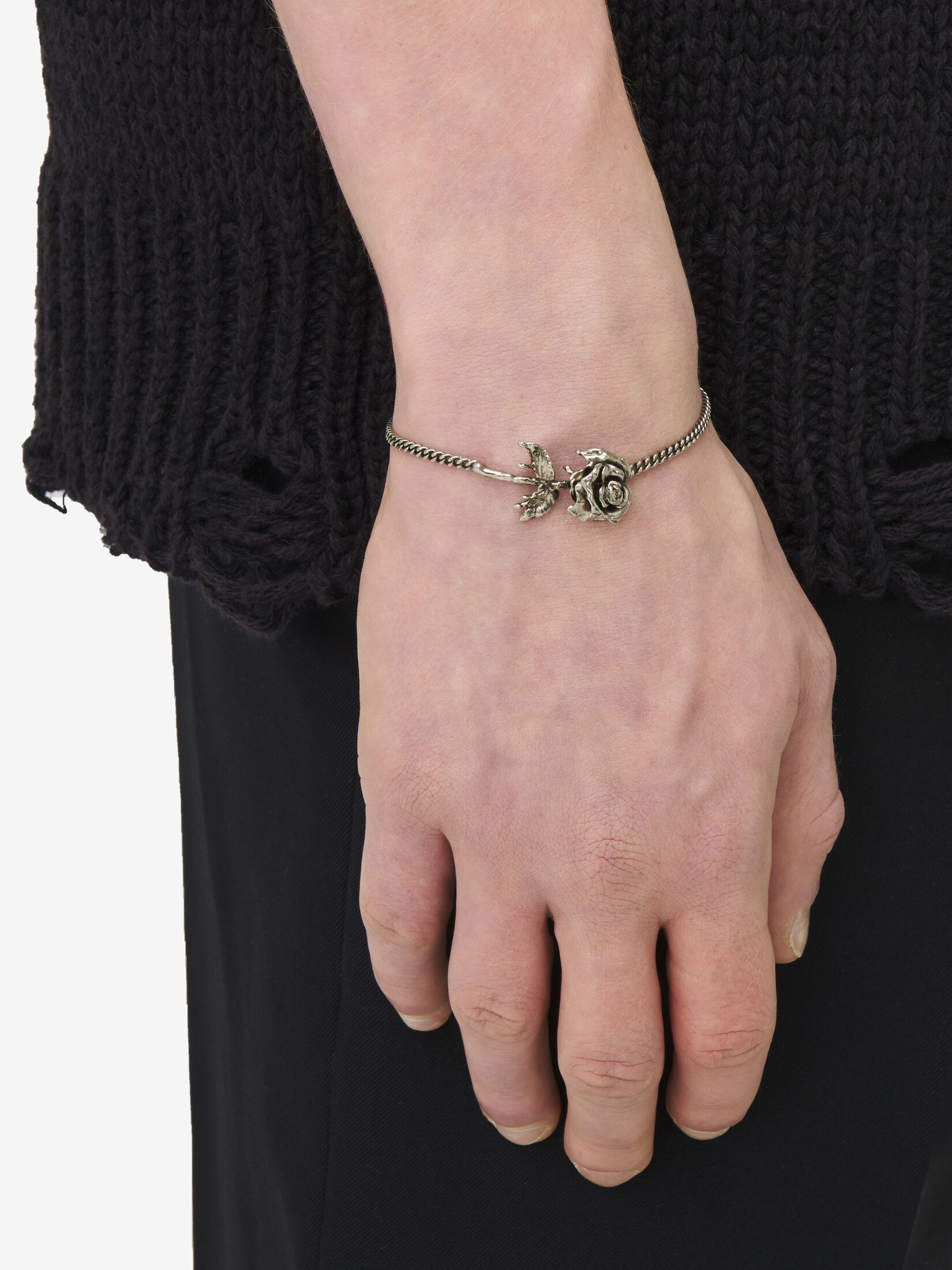 Alexander Mcqueen Chain Link Rose Bracelet With Adjustable Length In Gray
