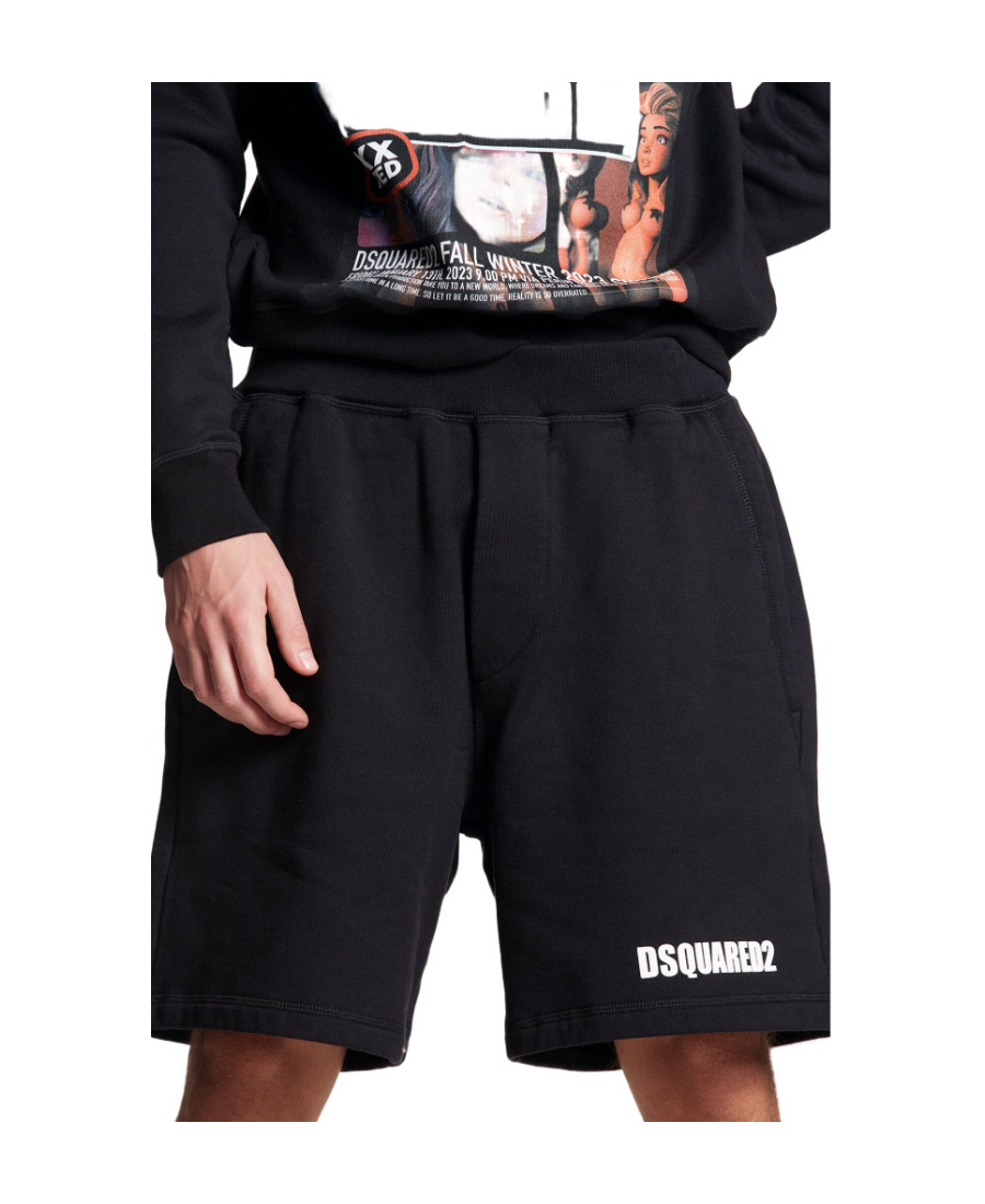 Dsquared2 Logo-print Cotton Shorts In Black