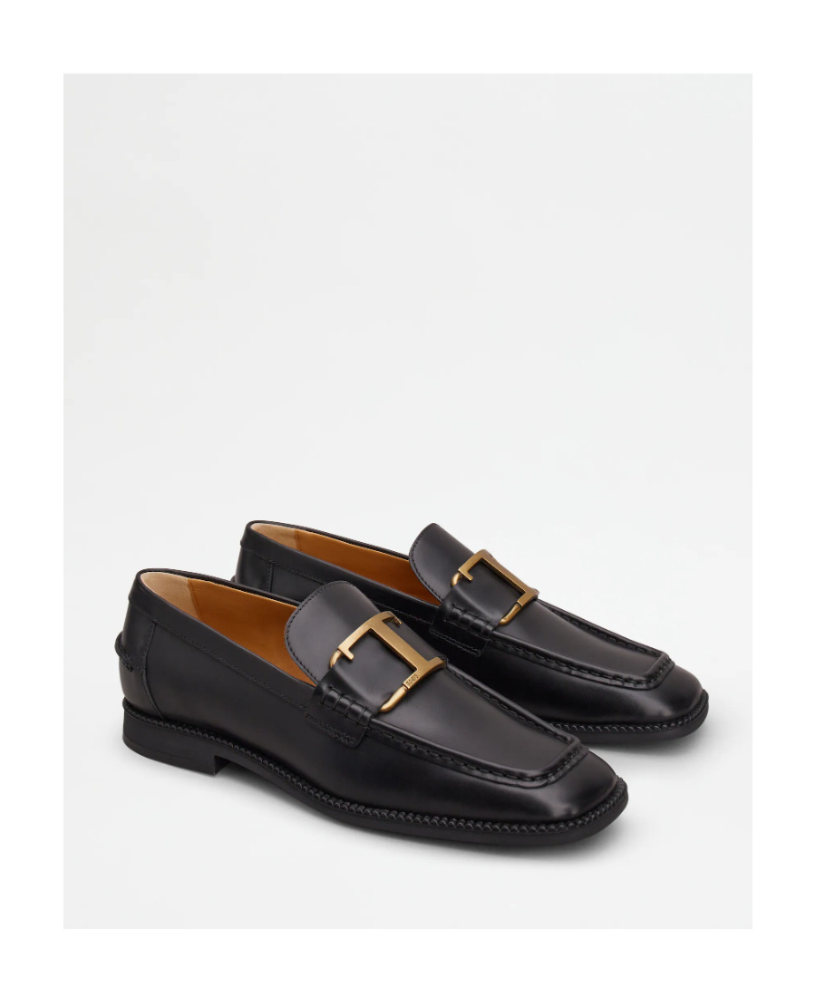 Tod's Logo-plaque Leather Loafers In Black