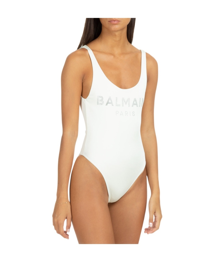 BALMAIN STUD-LOGO U-NECK SWIMSUIT