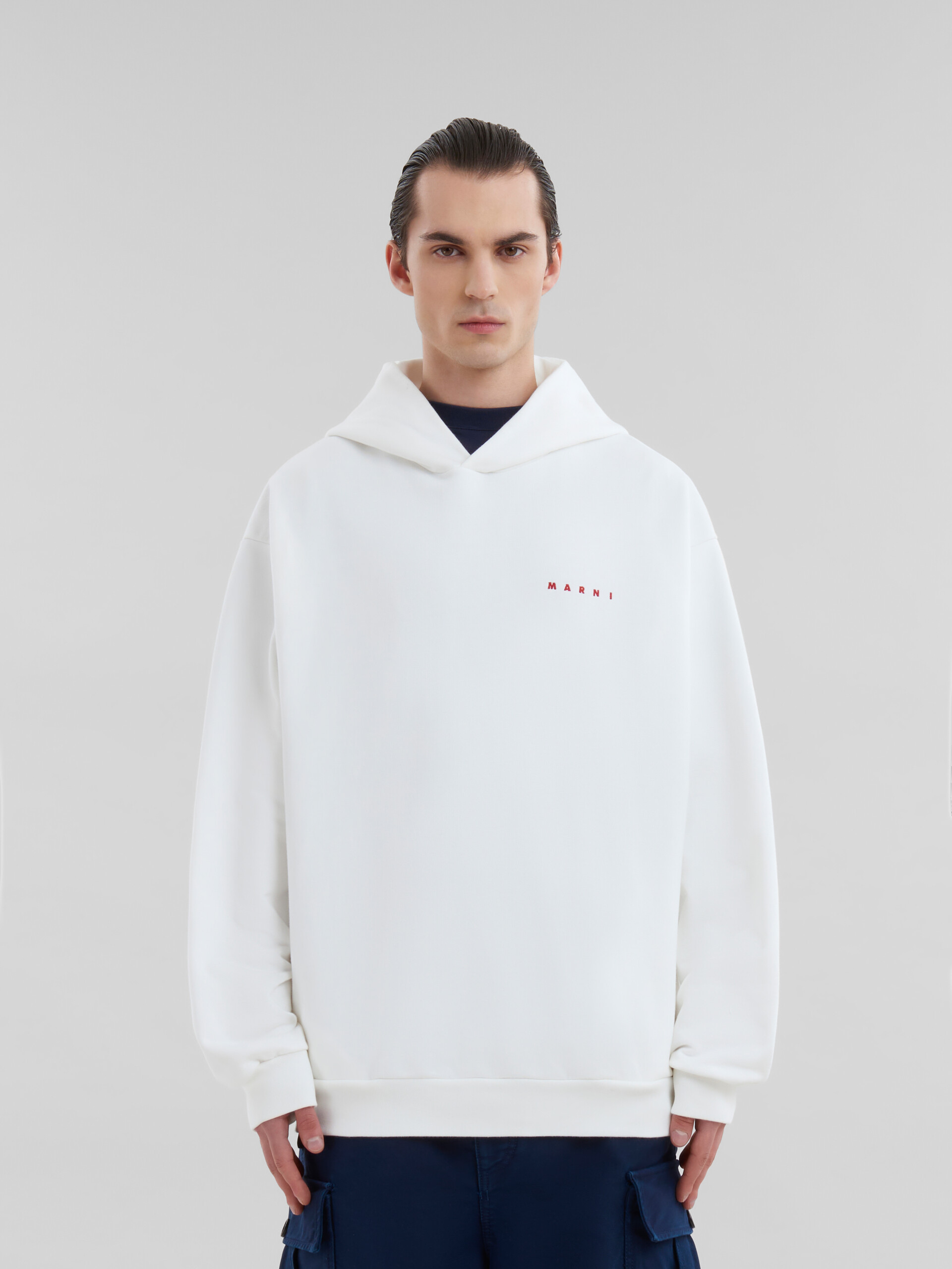 Marni Logo-print Cotton Hoodie In White