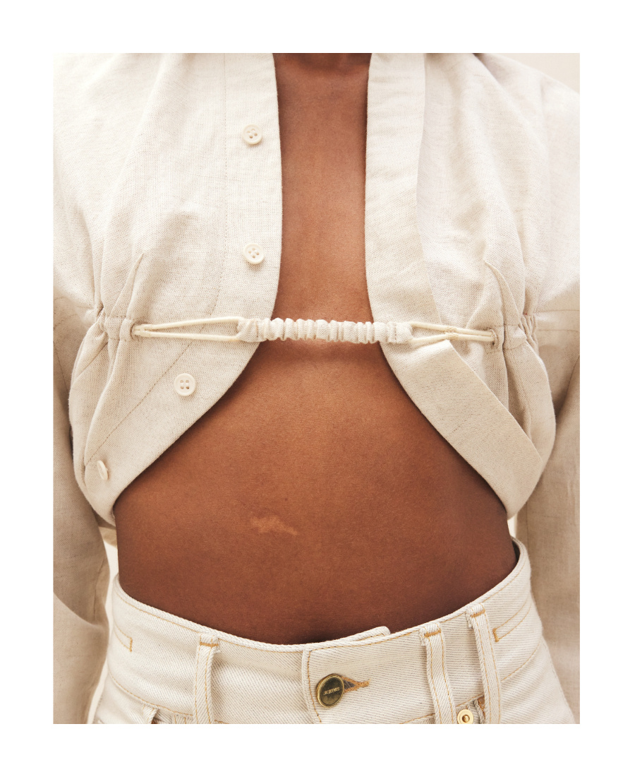 Jacquemus Cropped Long-sleeve Blouse In Nude