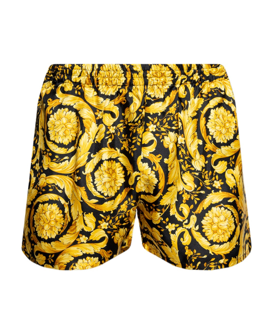 Versace Barocco-print Silk Boxers In Yellow