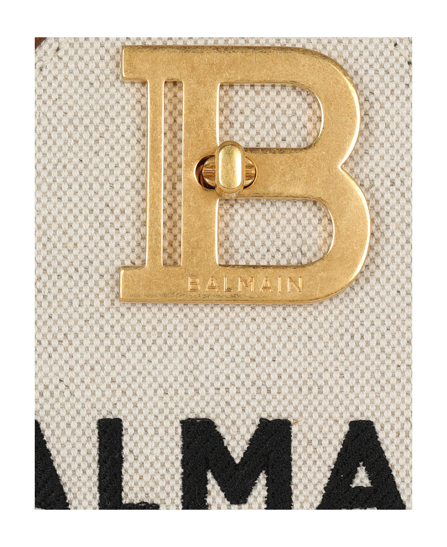 BALMAIN B-BUZZ 22 CANVAS TOP HANDLE BAG WITH LEATHER INSERT